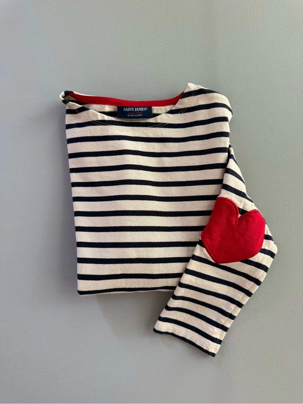 Saint James Girls Vaujany Striped Shirt with Heart Elbow Patches size 12